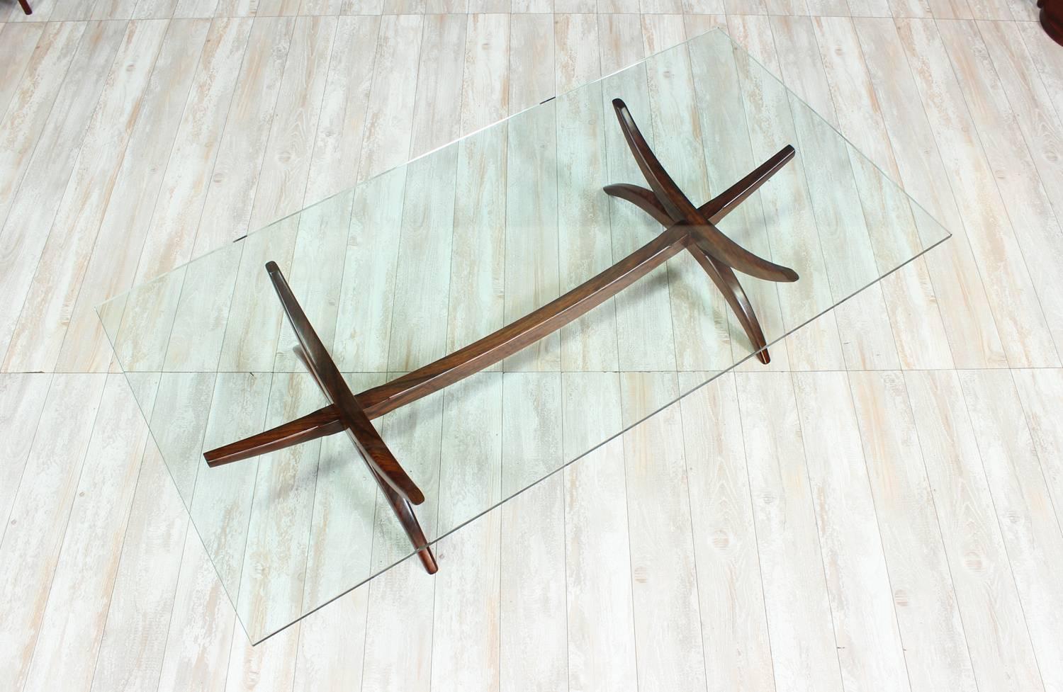 Mid-Century Modern Sculpted Rosewood and Glass Coffee Table 4