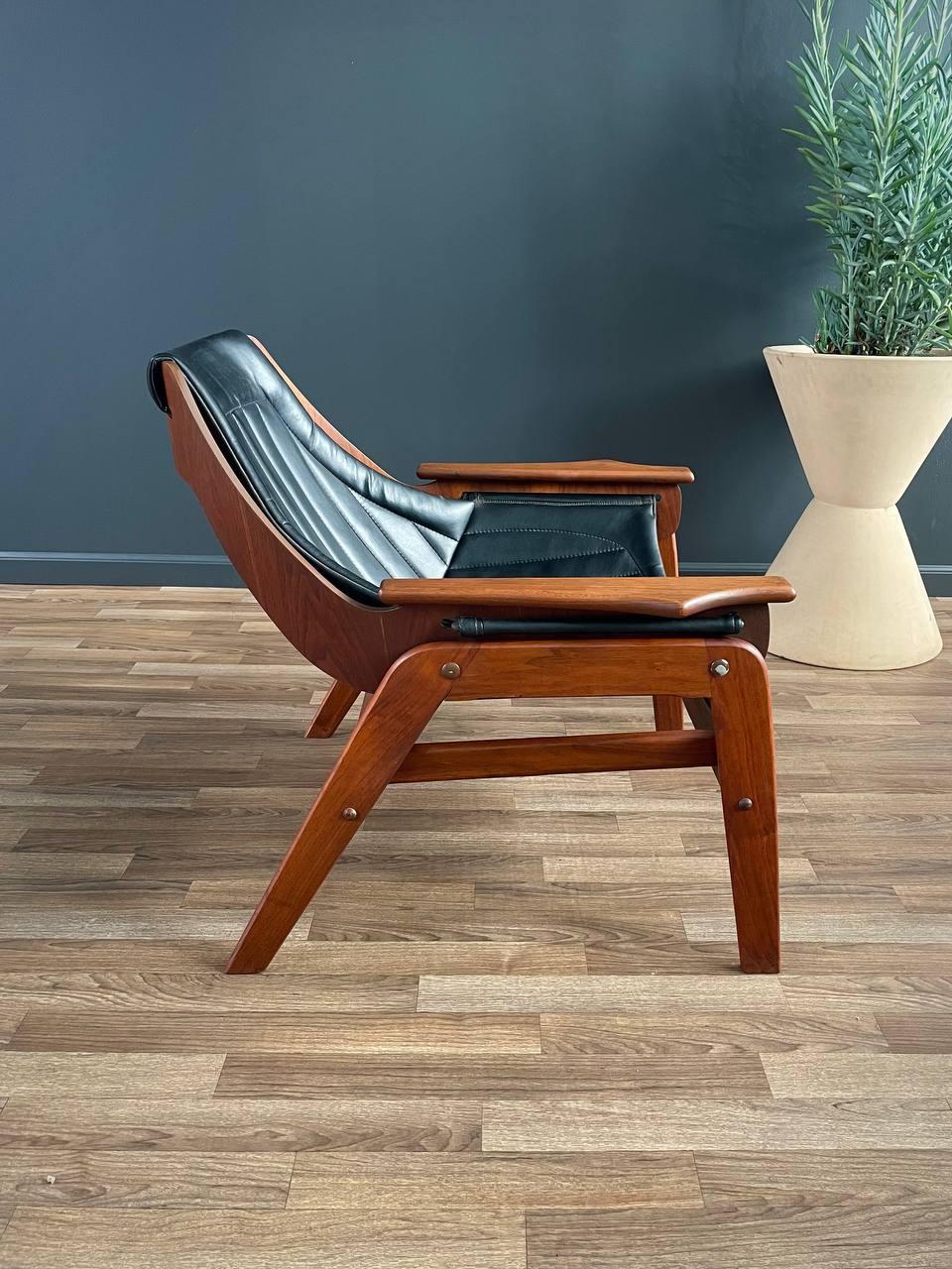 Walnut Mid-Century Modern Sculpted Sling Lounge Chair by Jerry Johnson