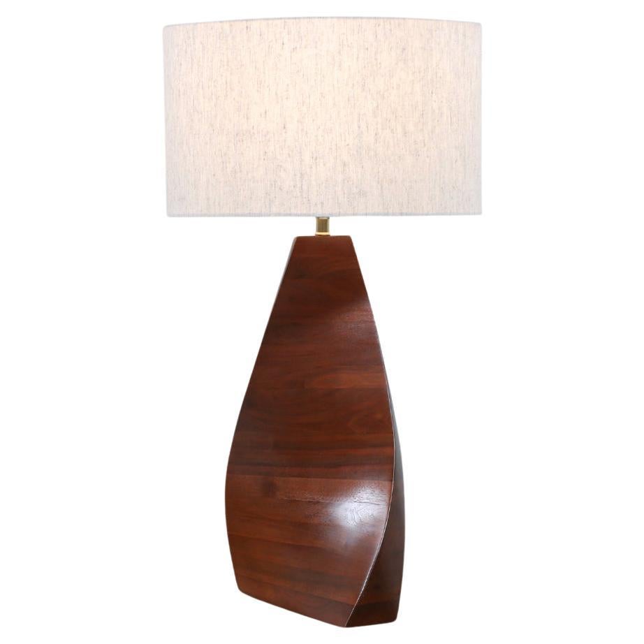 Mid-Century Modern Sculpted Swirl Walnut Table Lamp