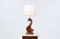 Expertly Restored - Mid-Century Modern Sculpted Walnut Swan Style Table Lamp
