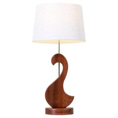 Vintage Expertly Restored - Mid-Century Modern Sculpted Teak Swan Style Table Lamp