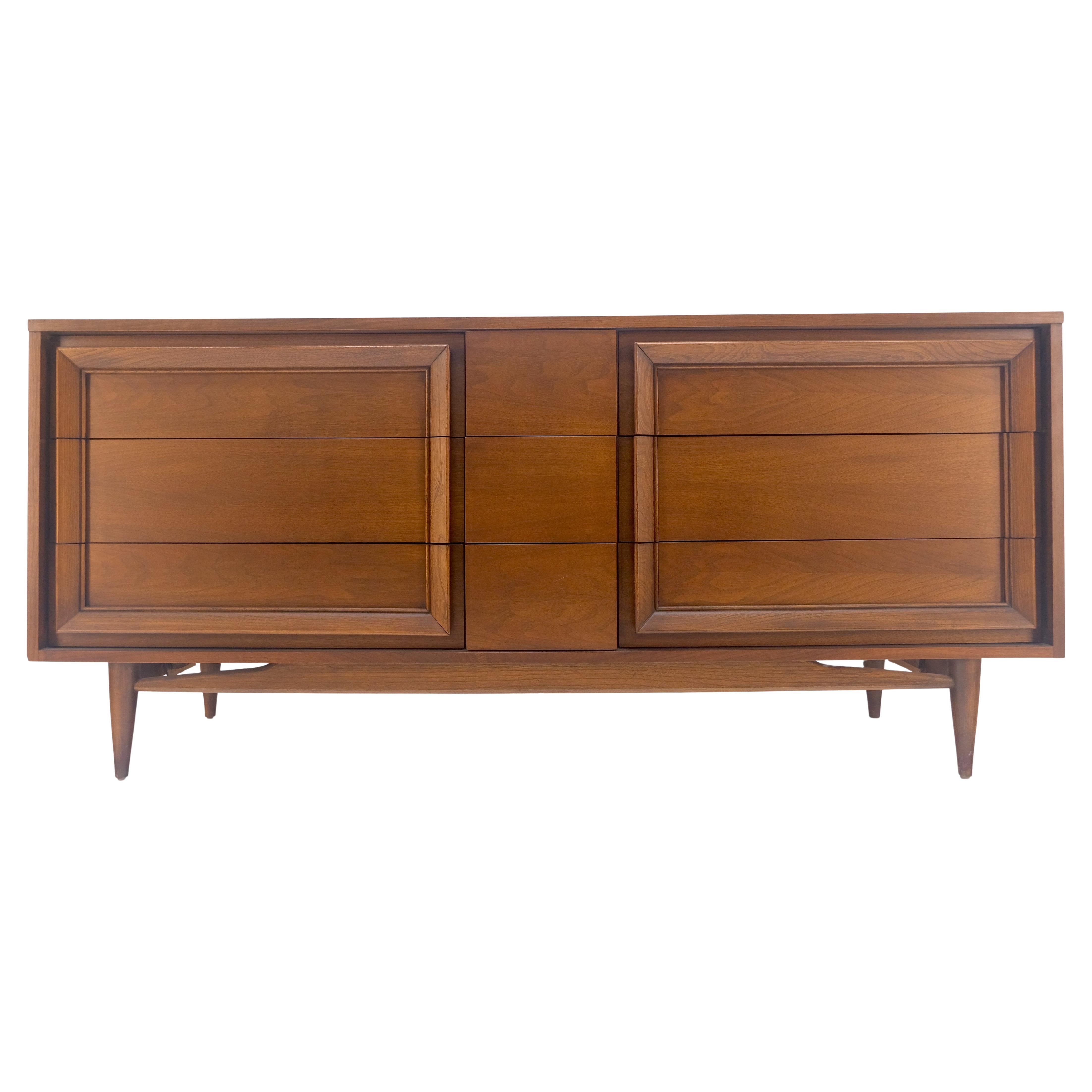 Mid Century Modern Sculpted Walnut 68" Long 9 Drawers Dresser Credenza MINT