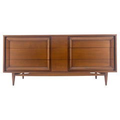 Mid Century Modern Sculpted Walnut 68" Long 9 Drawers Dresser Credenza MINT