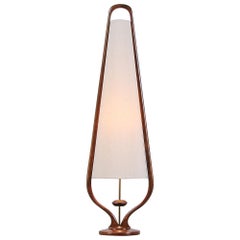 Mid-Century Modern Sculpted Walnut and Brass Table Lamp by Modeline