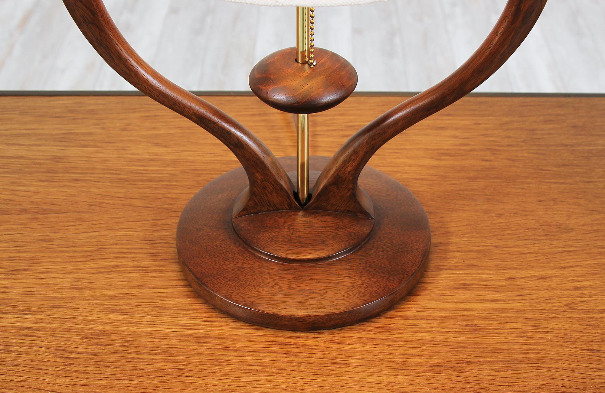 Mid-Century Modern Sculpted Walnut and Brass Table Lamp by Modeline 2