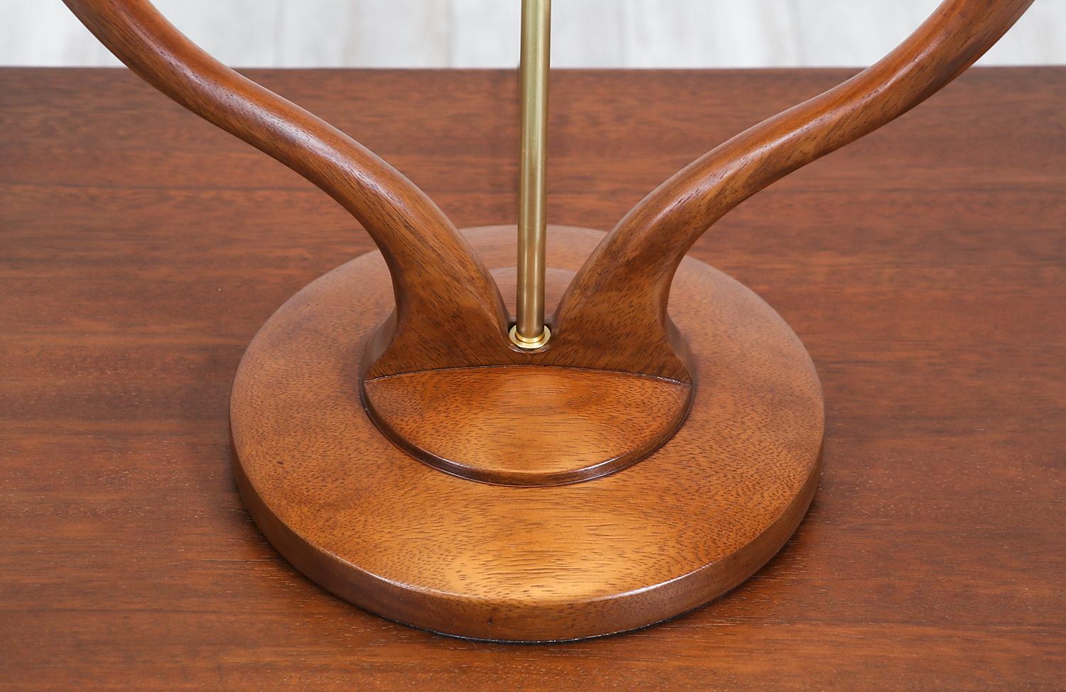 Mid-Century Modern Sculpted Walnut and Brass Table Lamps by Modeline 4