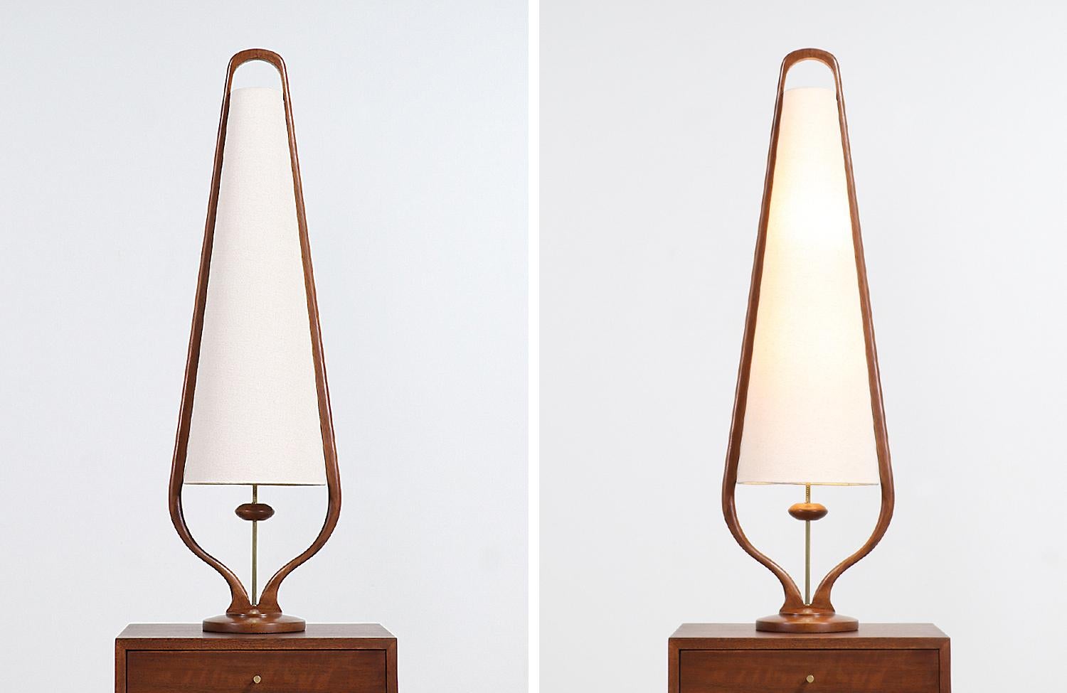 Mid-Century Modern Sculpted Walnut and Brass Table Lamps by Modeline 5
