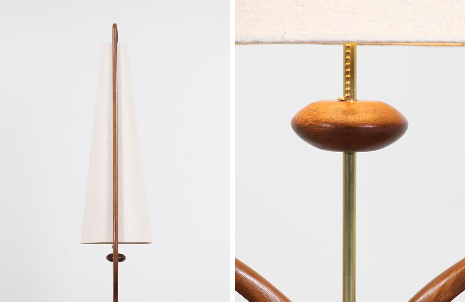 Mid-Century Modern Sculpted Walnut and Brass Table Lamps by Modeline 7