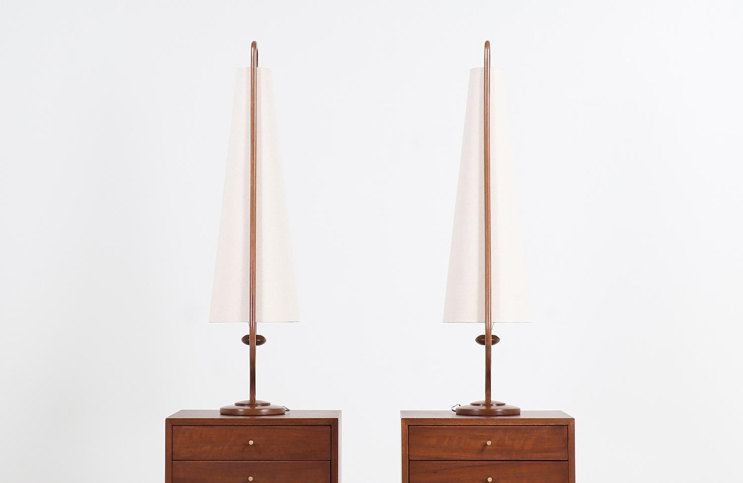 Mid-Century Modern Sculpted Walnut and Brass Table Lamps by Modeline 1