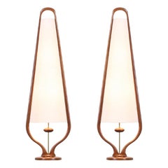 Mid-Century Modern Sculpted Walnut and Brass Table Lamps by Modeline