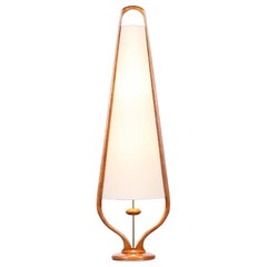Mid-Century Modern Sculpted Walnut Arc and Brass Table Lamp by Modeline