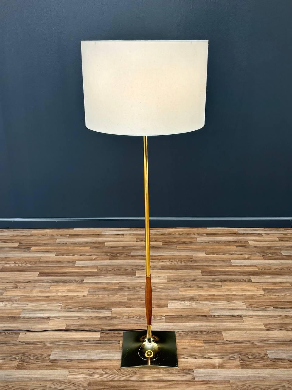 Newly Rewired, New Linen Lamp Shade

Dimensions: 
Lamp:
54”H x 10”W x 10”D
Shade:
12