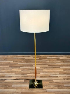 Mid-Century Modern Sculpted Walnut & Brass Floor Lamp by Laurel