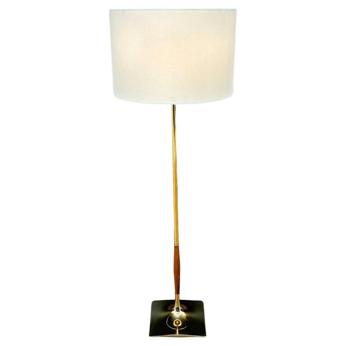 Mid-Century Modern Sculpted Walnut & Brass Floor Lamp by Laurel For Sale