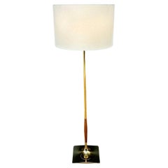 Mid-Century Modern Sculpted Walnut & Brass Floor Lamp by Laurel