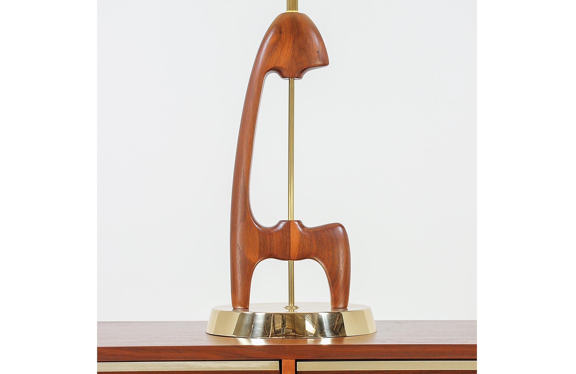 Mid-Century Modern Sculpted Walnut and Brass Table Lamps 4