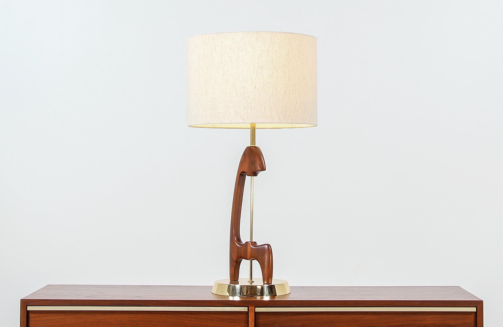 Mid-20th Century Mid-Century Modern Sculpted Walnut and Brass Table Lamps