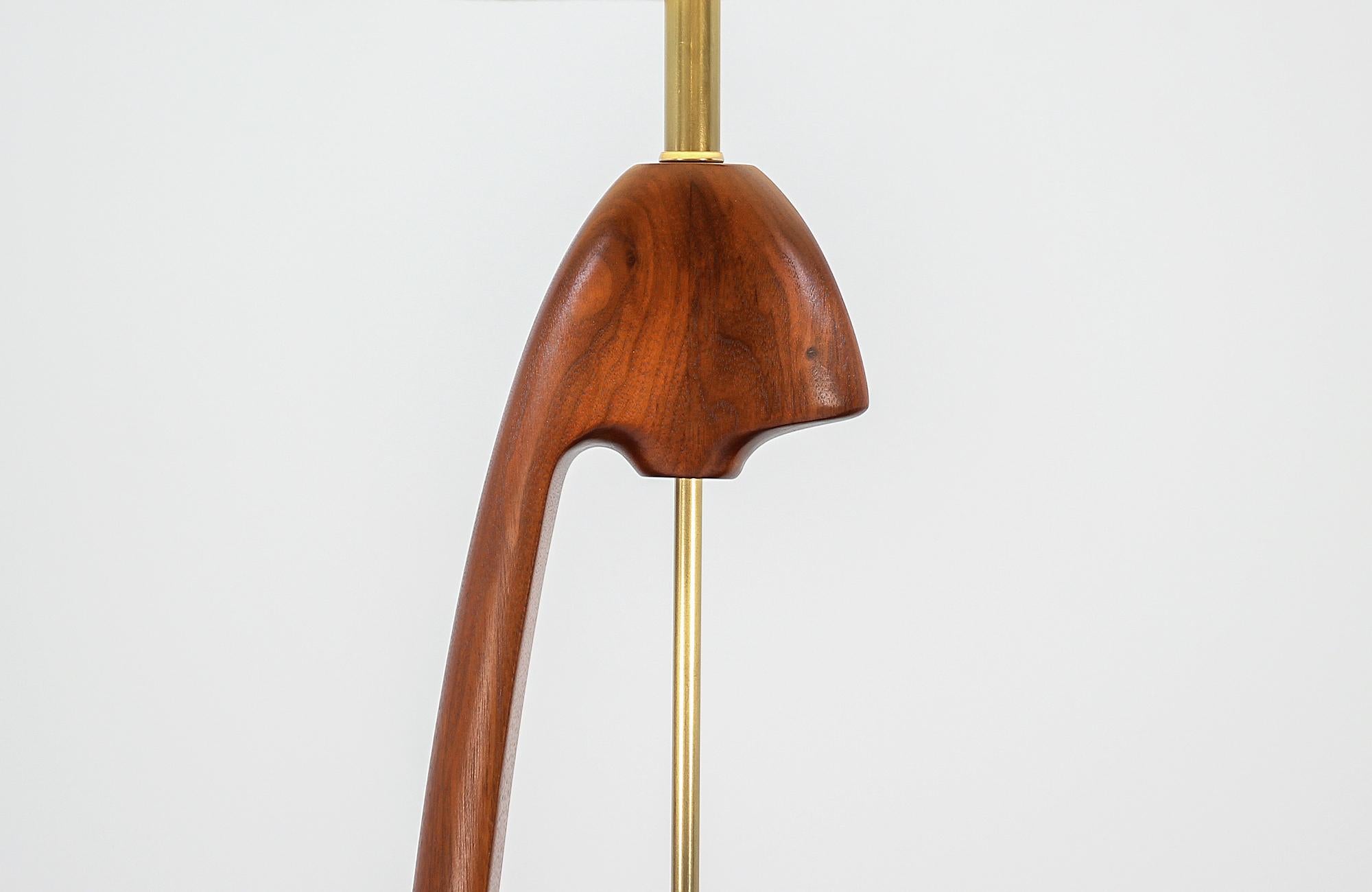 Mid-Century Modern Sculpted Walnut and Brass Table Lamps 2