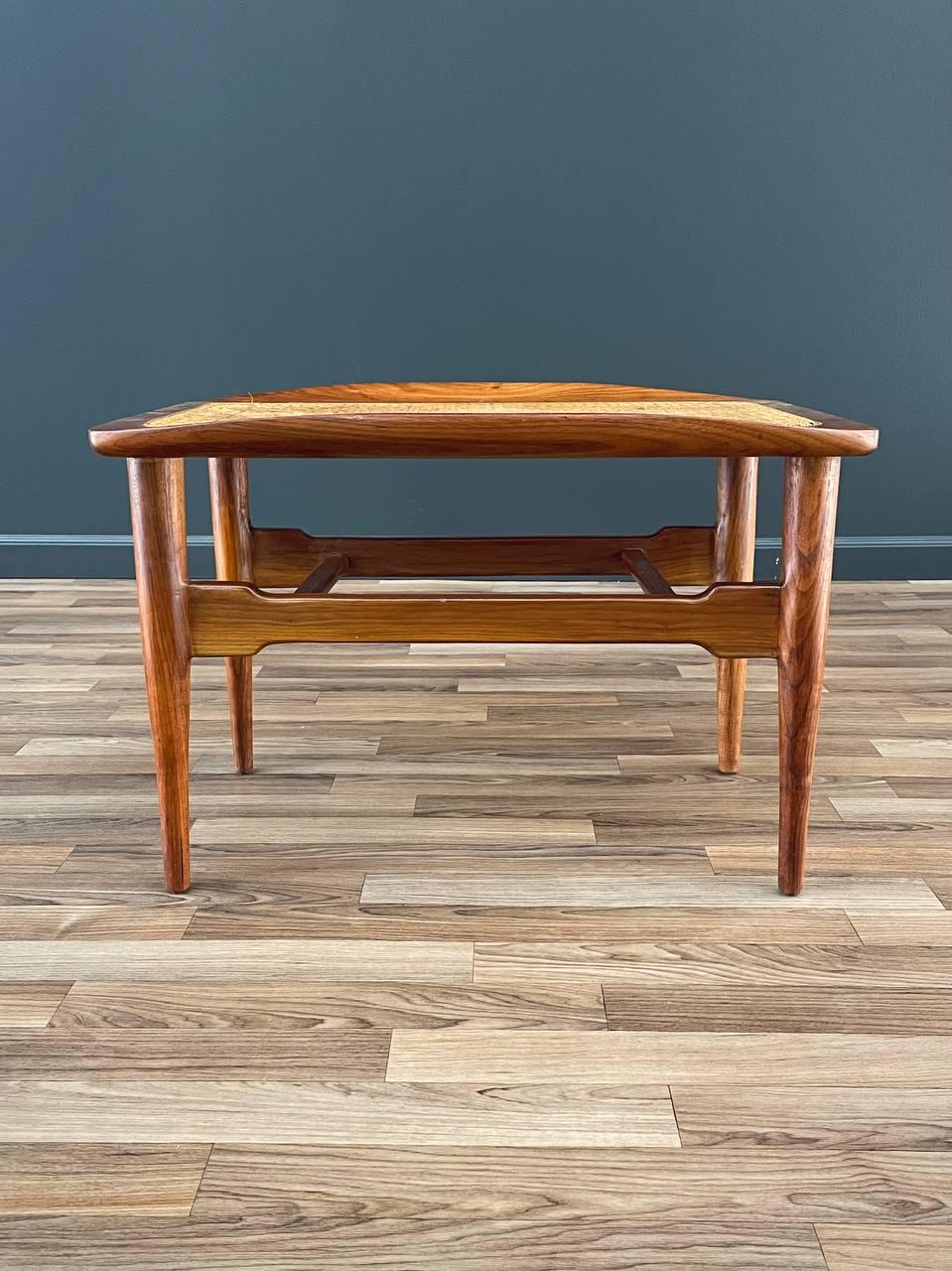 Mid-20th Century Mid-Century Modern Sculpted Walnut & Cabe Stool For Sale