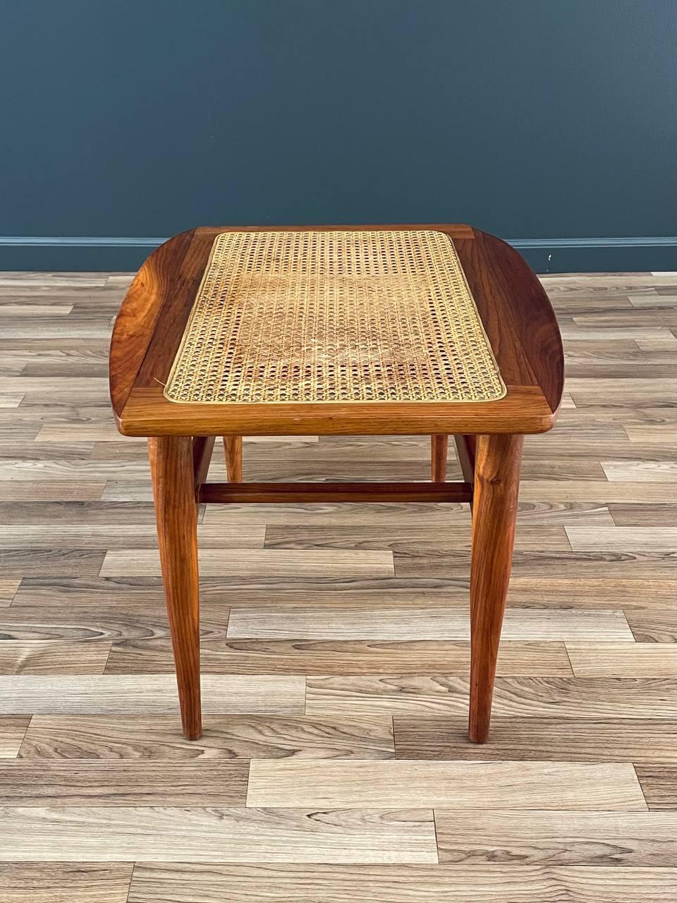 Mid-Century Modern Sculpted Walnut & Cabe Stool For Sale 2
