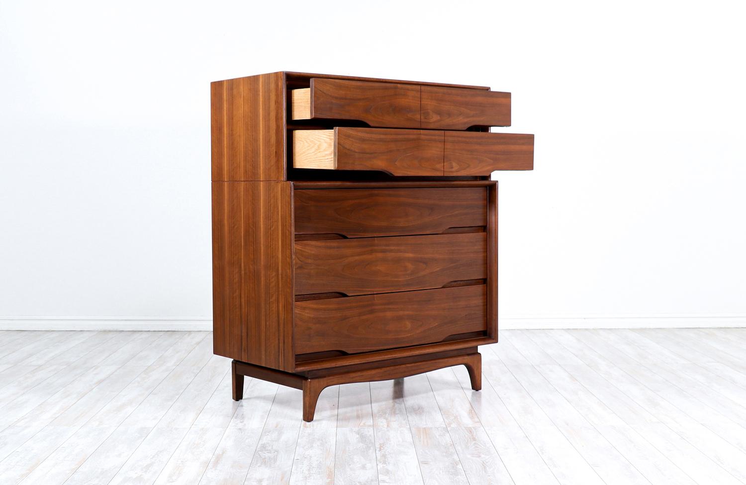 American Mid-Century Modern Sculpted Walnut Chest of Drawers