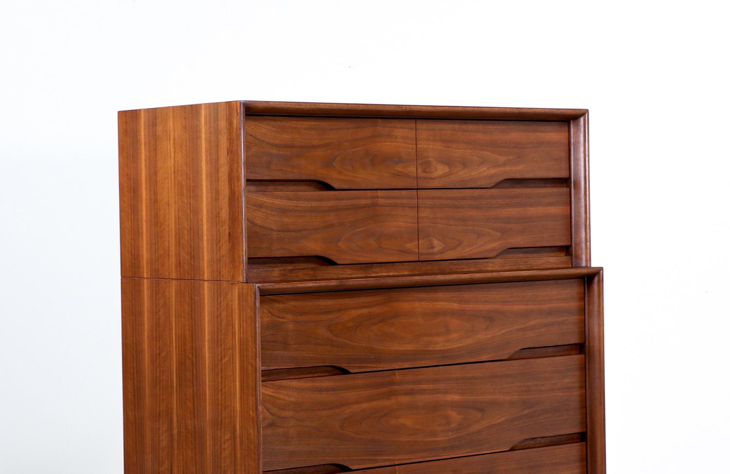 Mid-Century Modern Sculpted Walnut Chest of Drawers 1