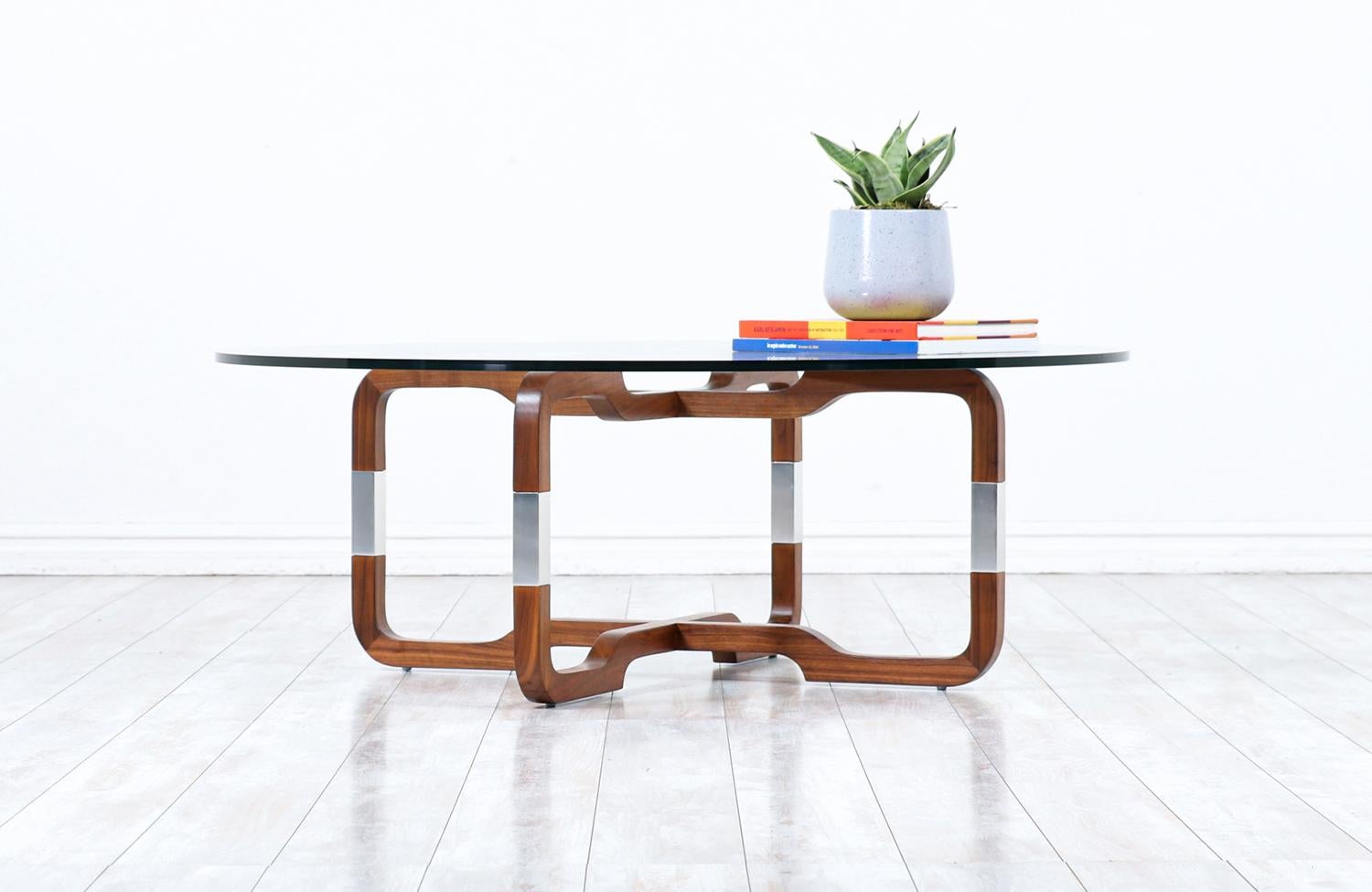 Steel Mid-Century Modern Sculpted Walnut Coffee Table by Brown Saltman