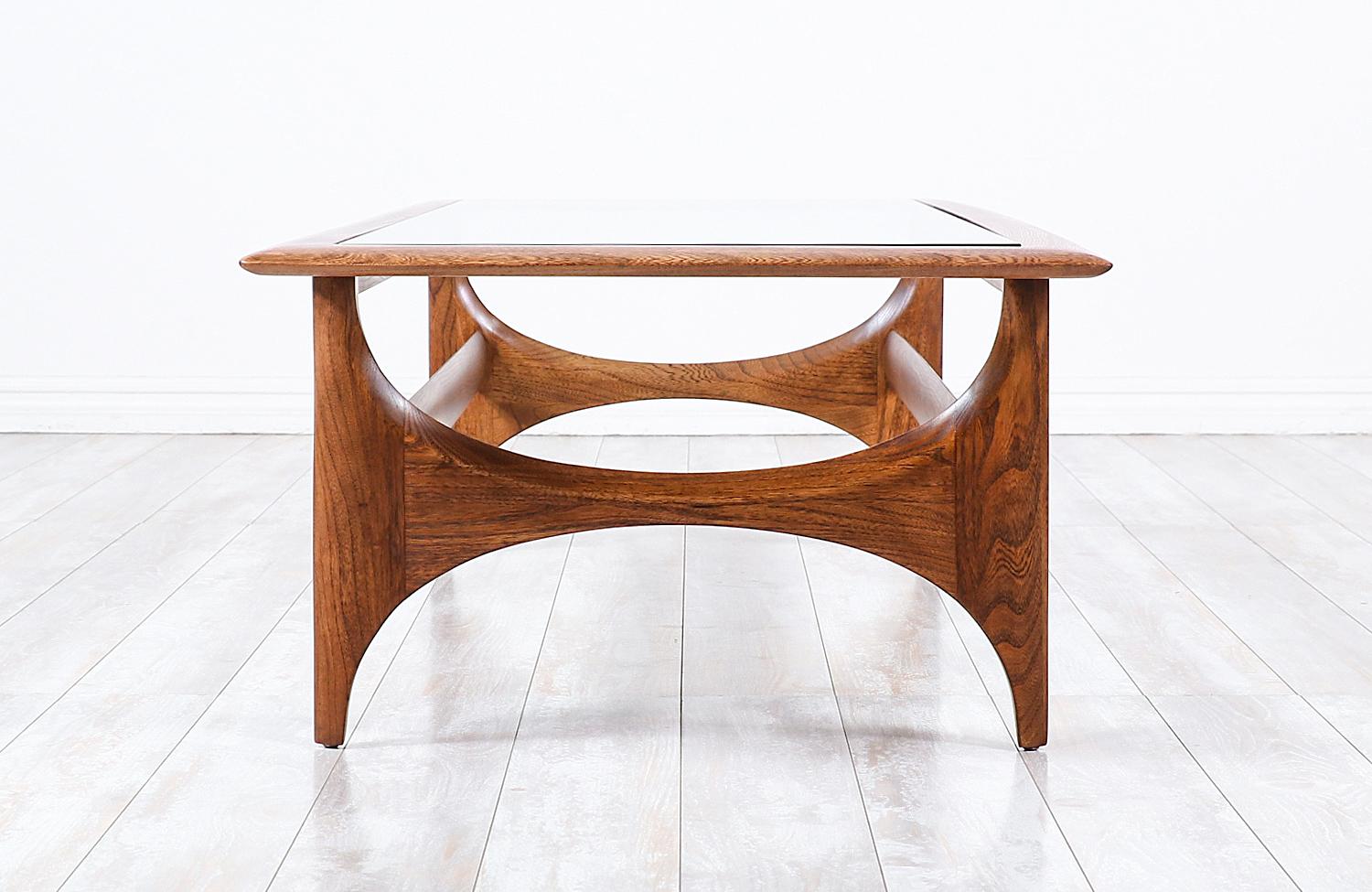 Glass Mid-Century Modern Sculpted Walnut Coffee Table by Lane Furniture