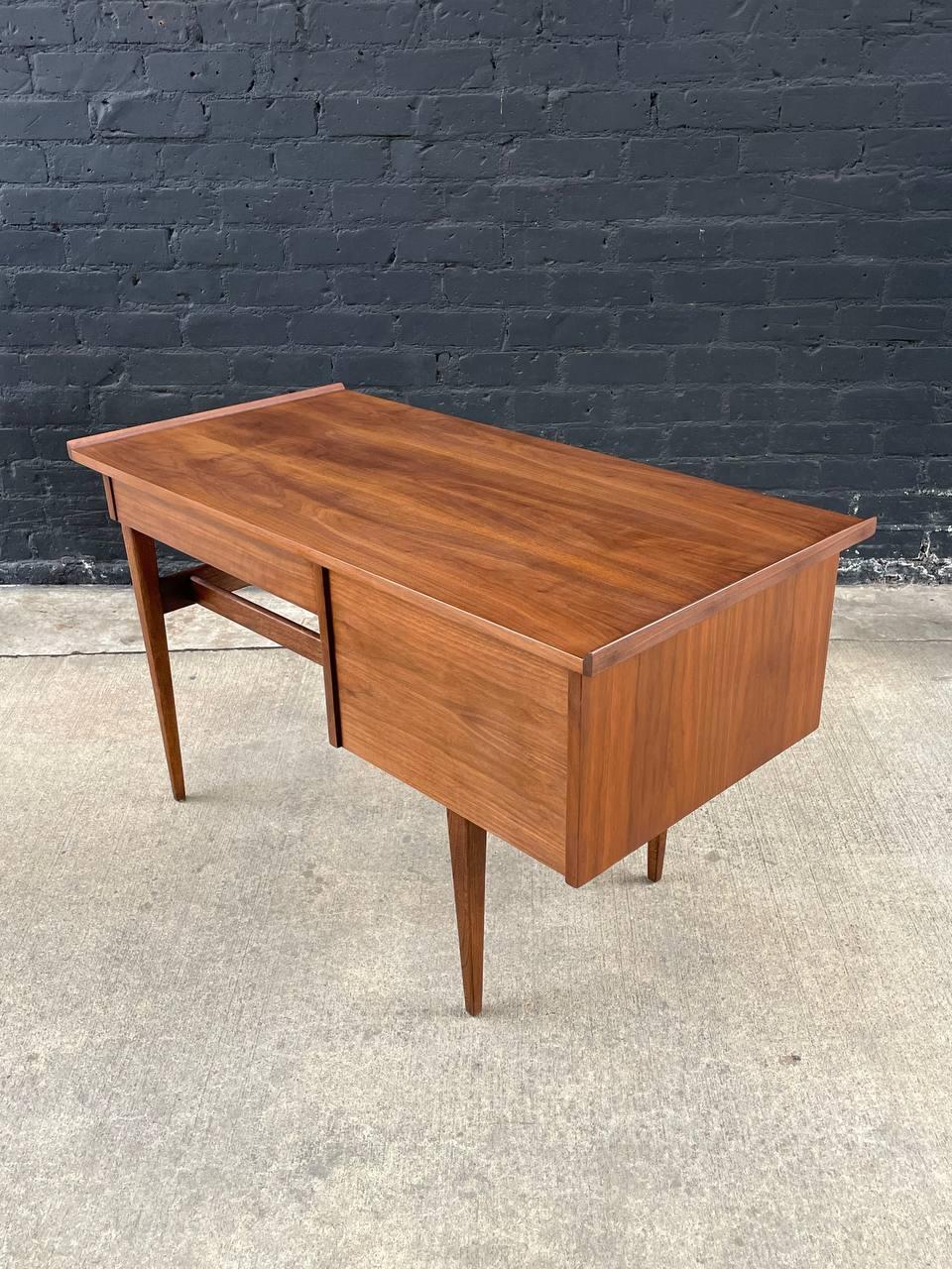 Steel Mid-Century Modern Sculpted Walnut Desk by American of Martinsville For Sale