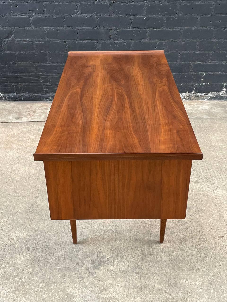 Steel Mid-Century Modern Sculpted Walnut Desk by American of Martinsville For Sale
