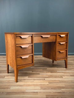 Newly Refinished - Mid-Century Modern Sculpted Walnut Desk by Johnson Carper