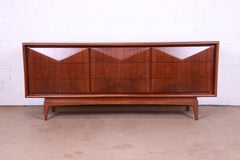 Mid-Century Modern Sculpted Walnut Diamond Front Dresser by United, Refinished