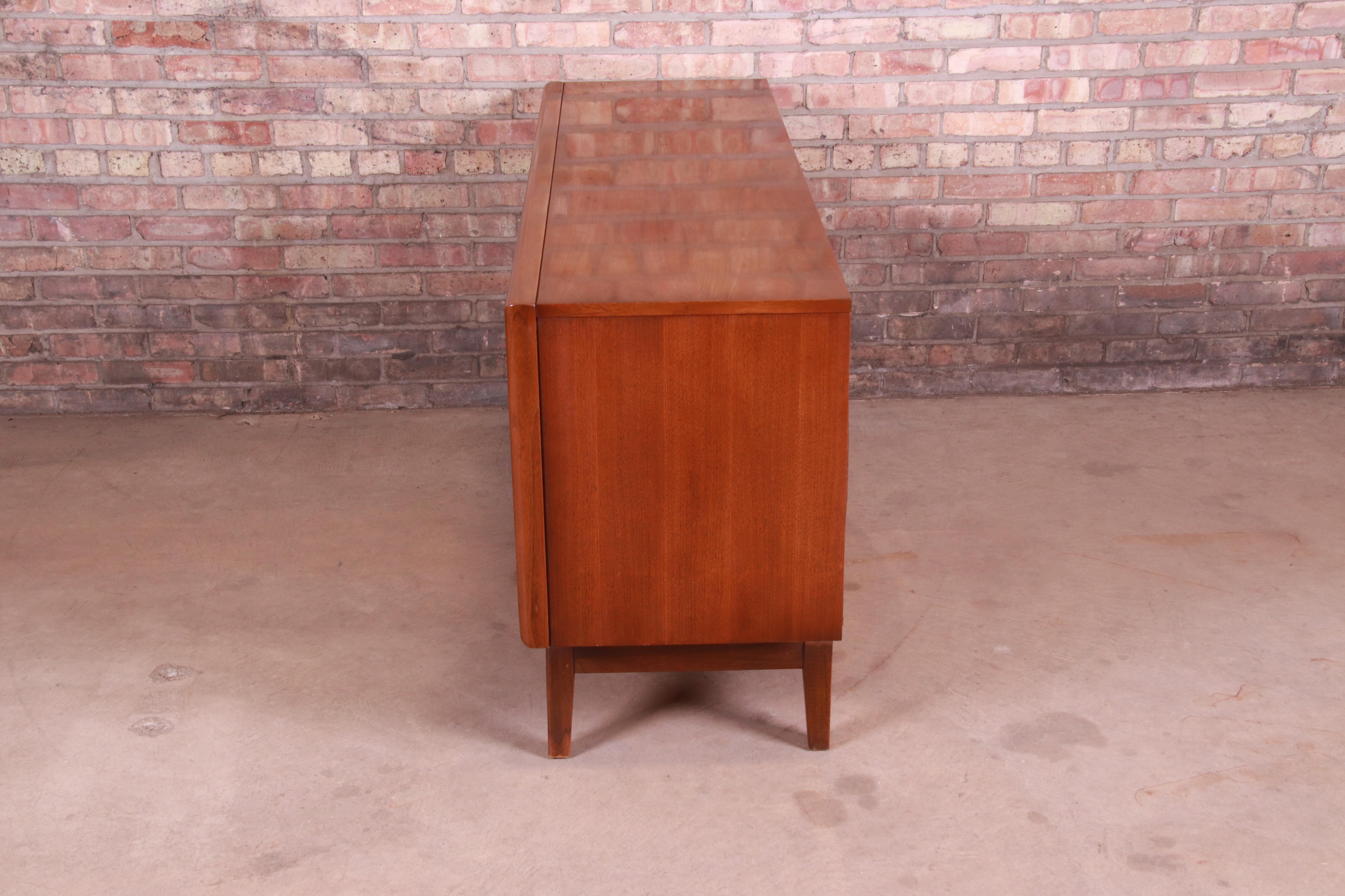 Mid-Century Modern Sculpted Walnut Diamond Front Dresser or Credenza by United 8