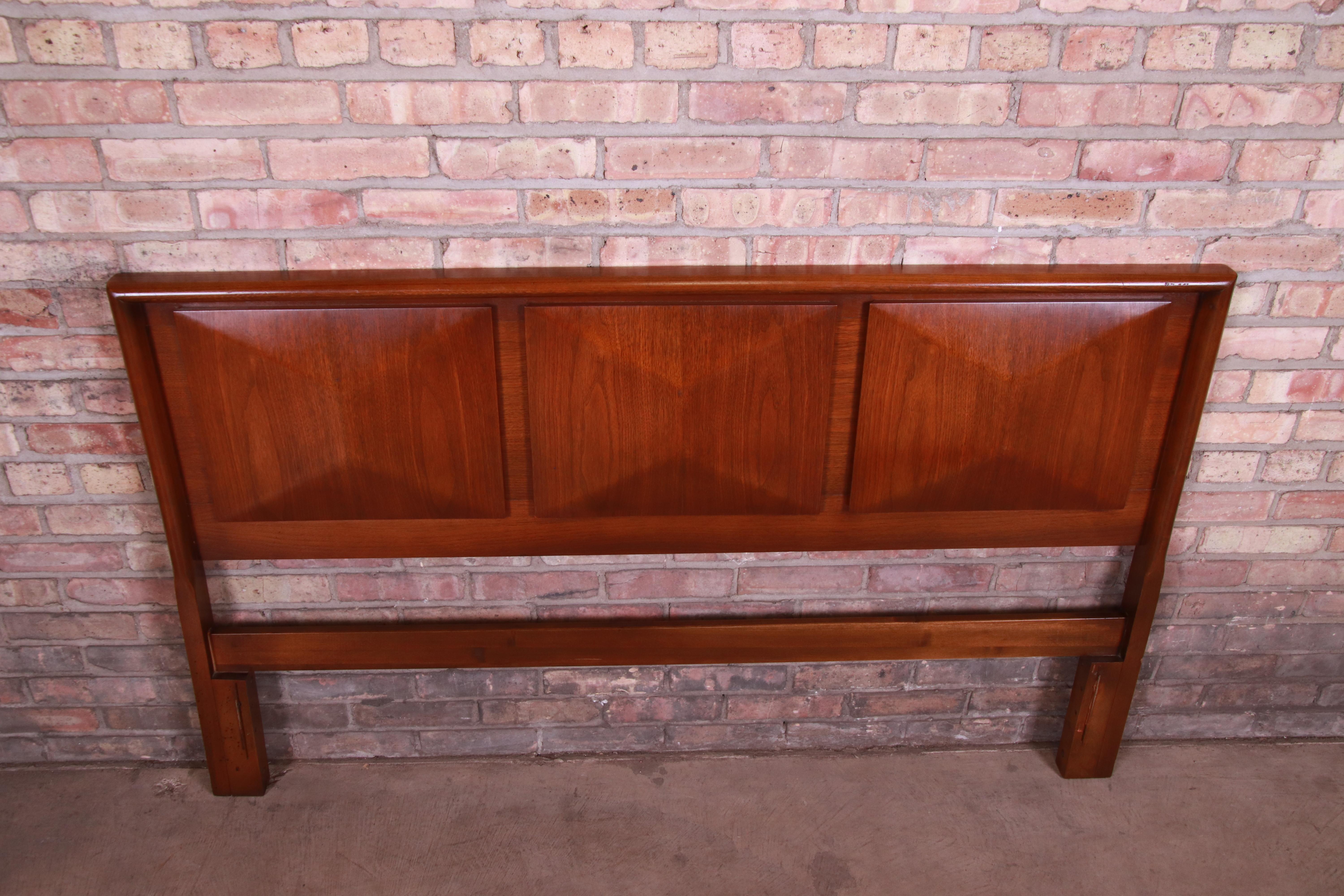 Mid-Century Modern Sculpted Walnut Diamond Front Headboard by United 1