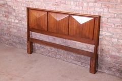 Mid-Century Modern Sculpted Walnut Diamond Front Queen or Full Size Headboard