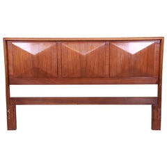 Mid-Century Modern Sculpted Walnut Diamond Front Queen or Full Size Headboard