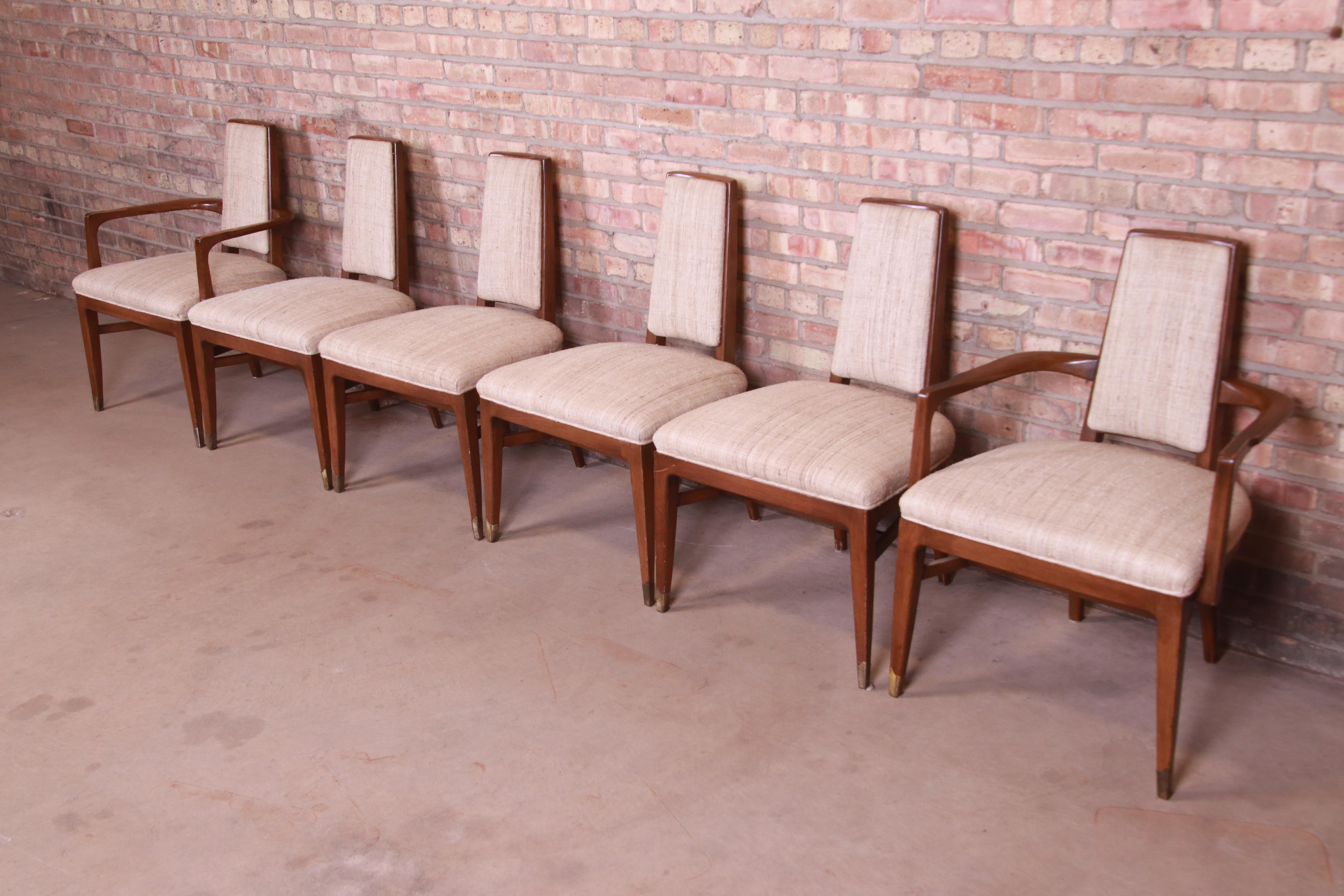 American Mid-Century Modern Sculpted Walnut Dining Chairs by White Furniture, Set of Six