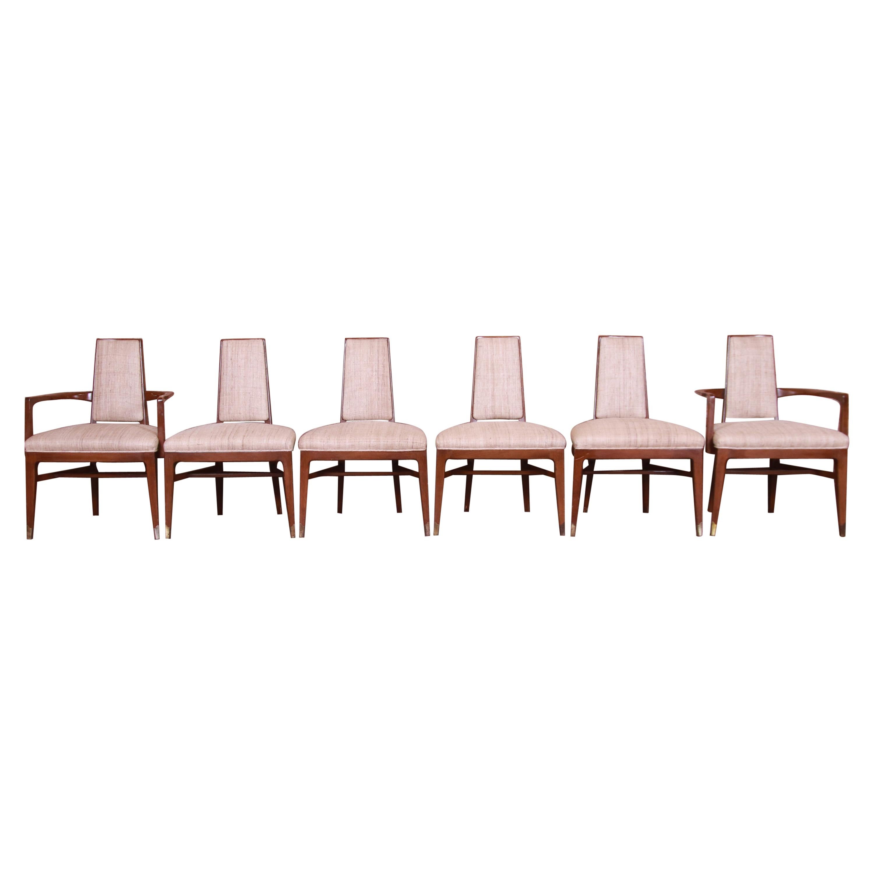 Mid-Century Modern Sculpted Walnut Dining Chairs by White Furniture, Set of Six