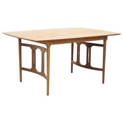 Mid Century Modern Sculpted Walnut Expanding Dining Room Table with 3 Leaves