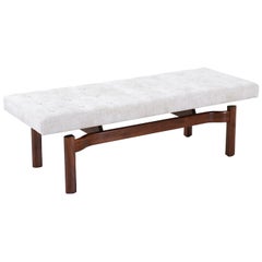 Mid-Century Modern Sculpted Walnut Floating Tufted Bench