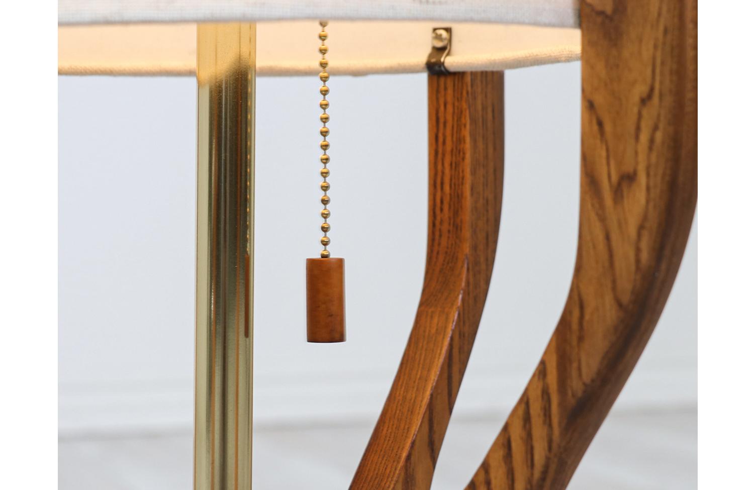 Linen Mid-Century Modern Sculpted Walnut Floor Lamp by Modeline