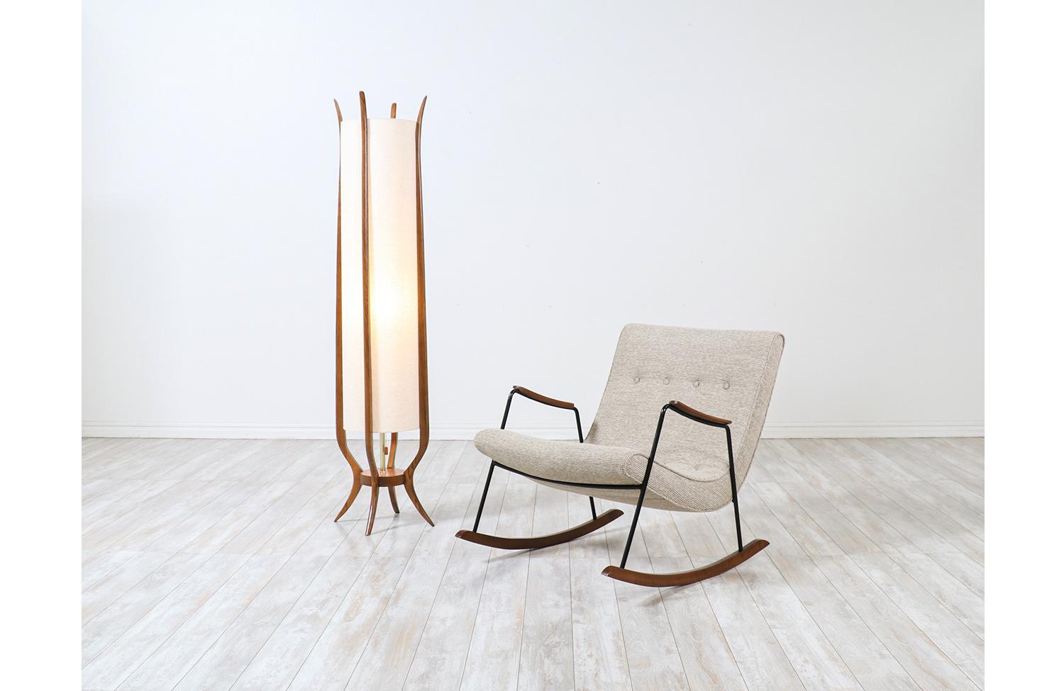 Mid-Century Modern sculpted walnut floor lamp by Modeline.