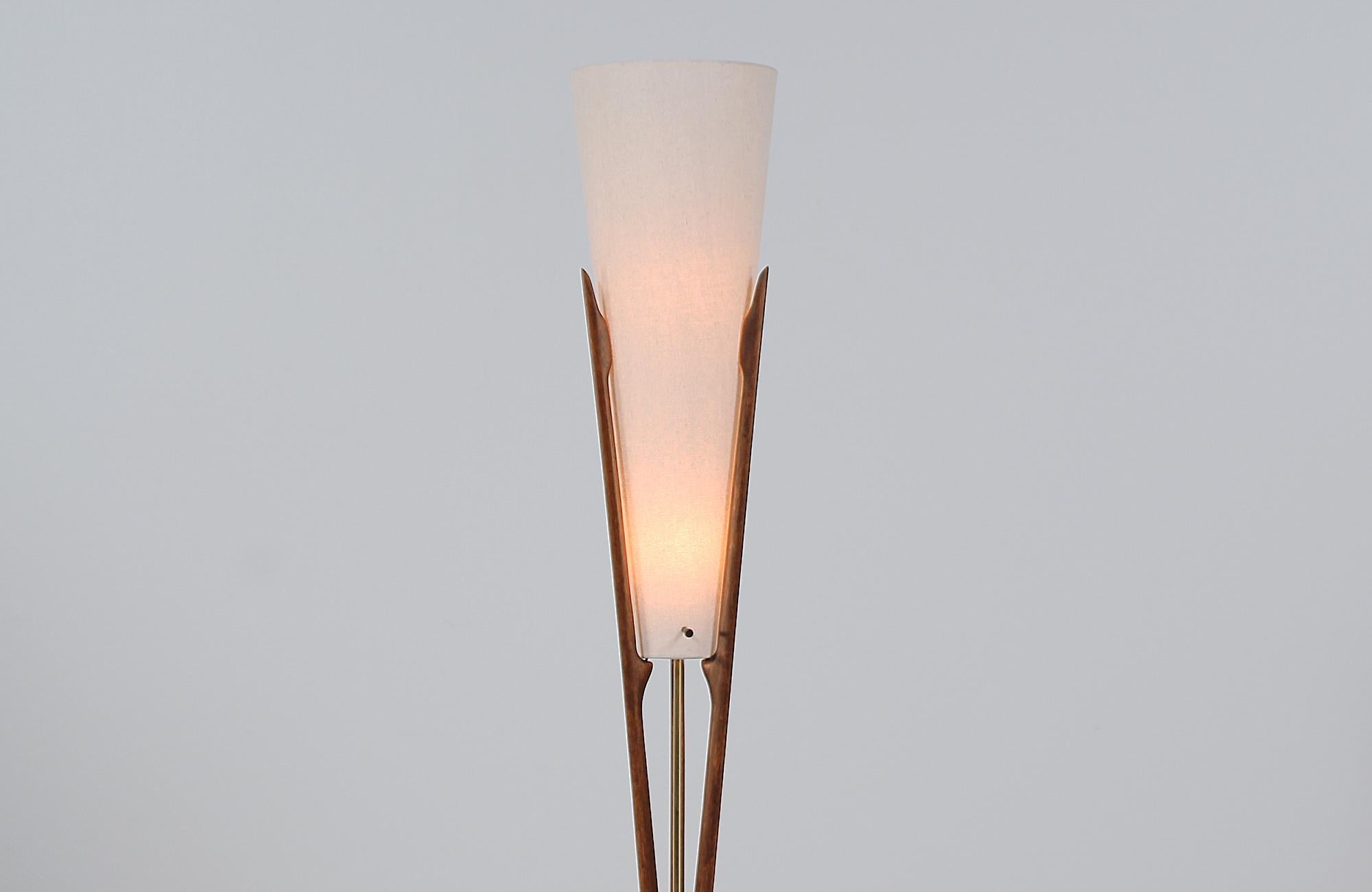 American Mid-Century Modern Sculpted Walnut Floor Lamp by Modeline