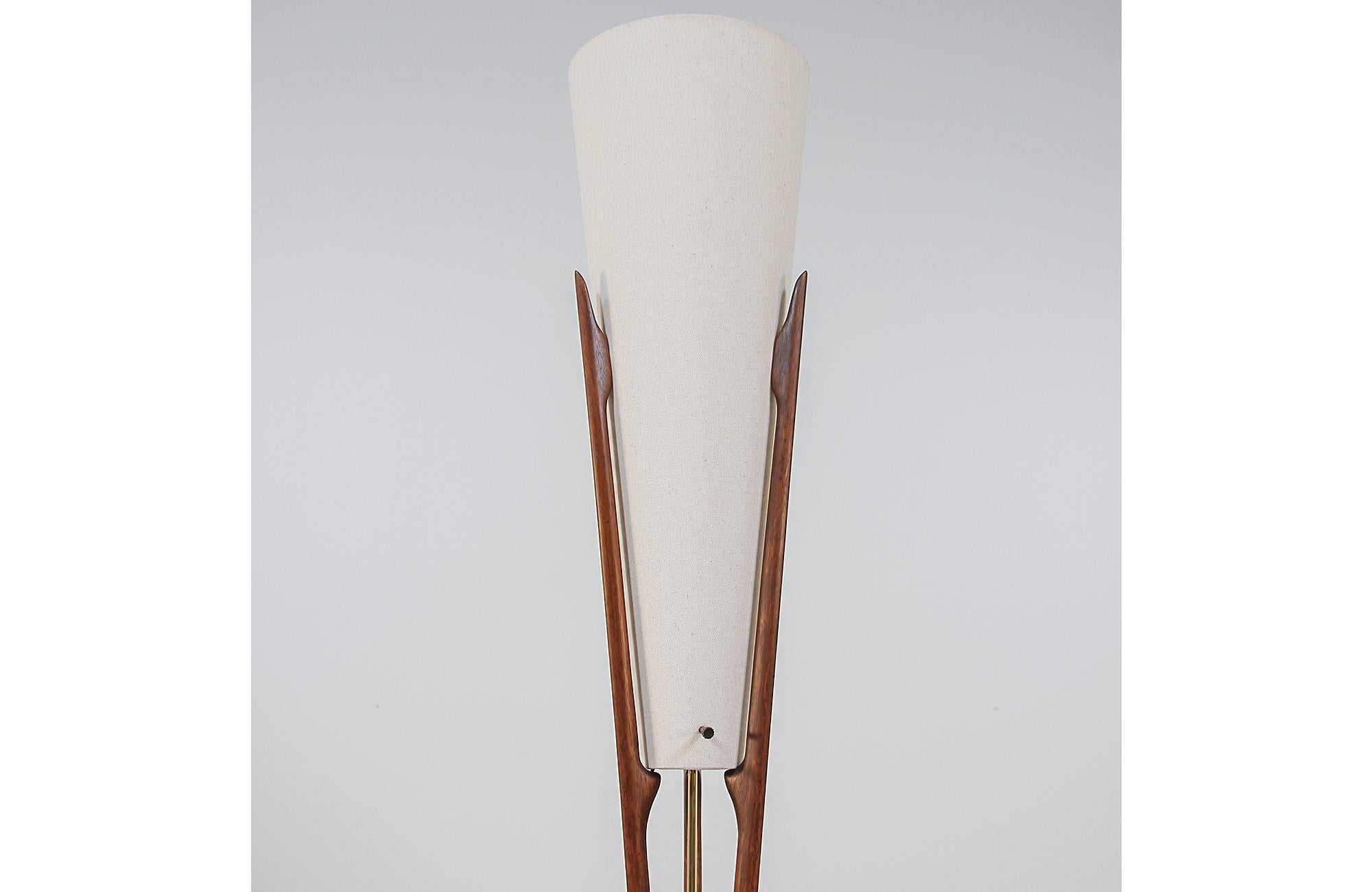 Polished Mid-Century Modern Sculpted Walnut Floor Lamp by Modeline