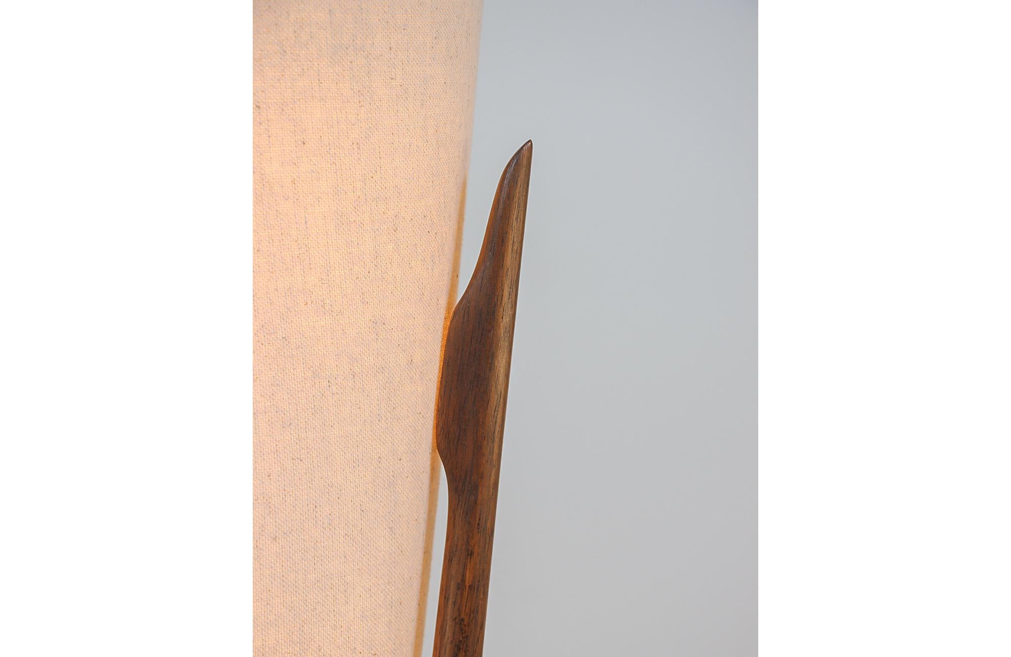 Linen Mid-Century Modern Sculpted Walnut Floor Lamp by Modeline