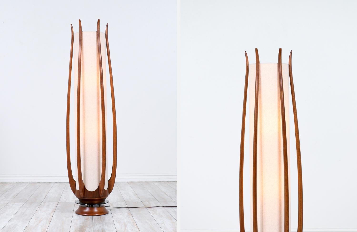 American Mid-Century Modern Sculpted Walnut Floor Lamp by Modeline of California