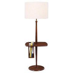 Vintage Mid-Century Modern Sculpted Walnut Floor Lamp with Magazine Tray by Laurel