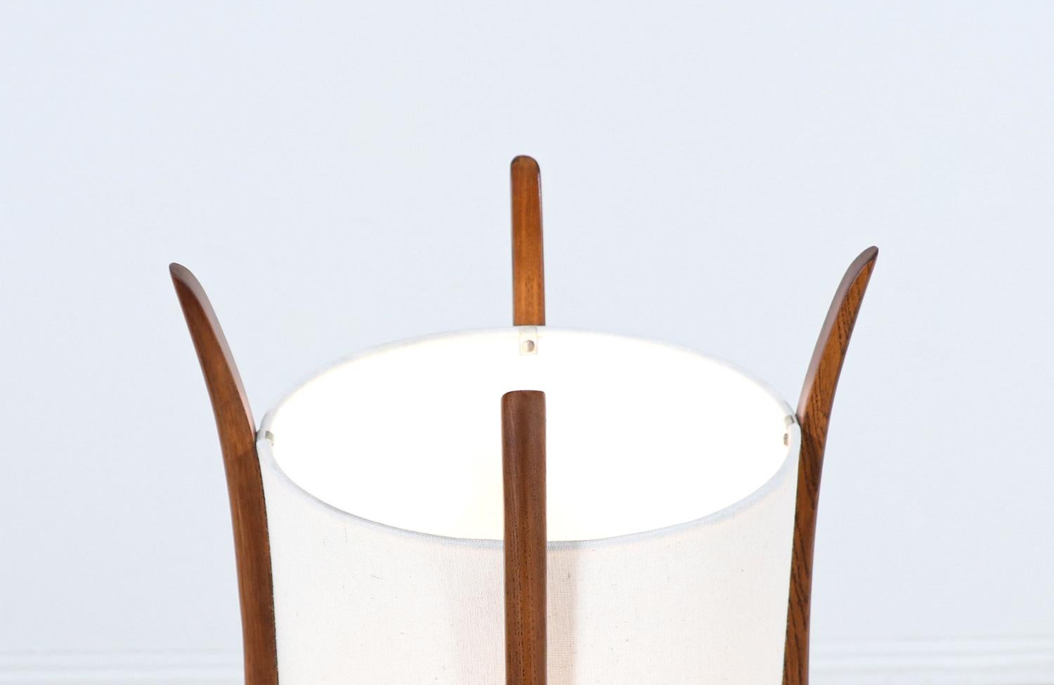 American Mid-Century Modern Sculpted Walnut Floor Lamp with New Linen Shade