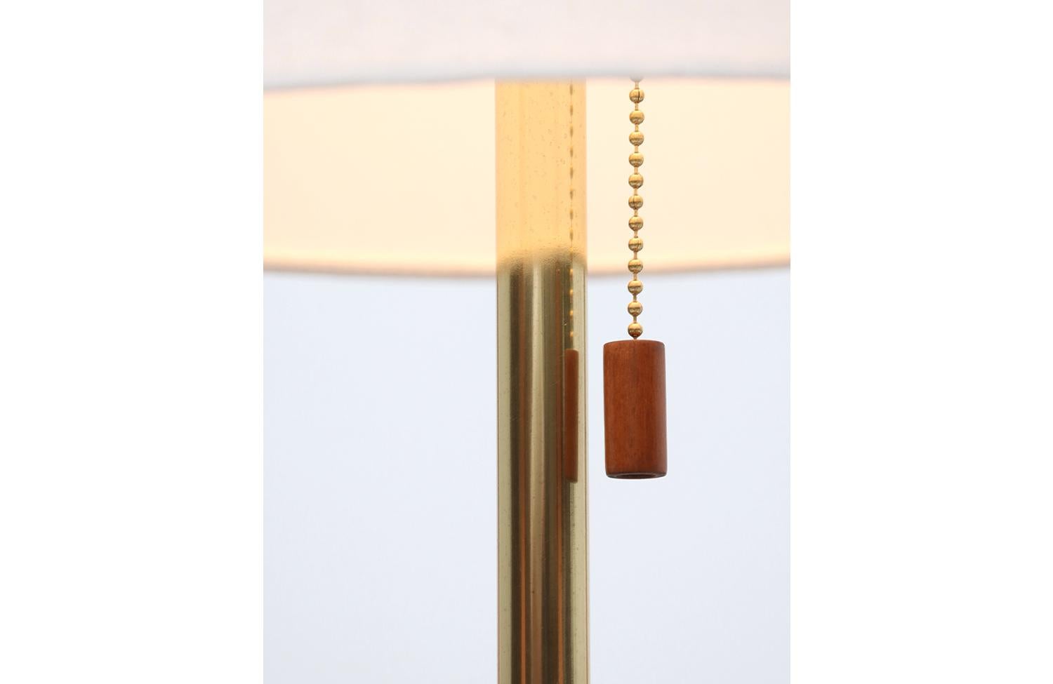 Mid-Century Modern Sculpted Walnut Floor Lamp with New Linen Shade 1