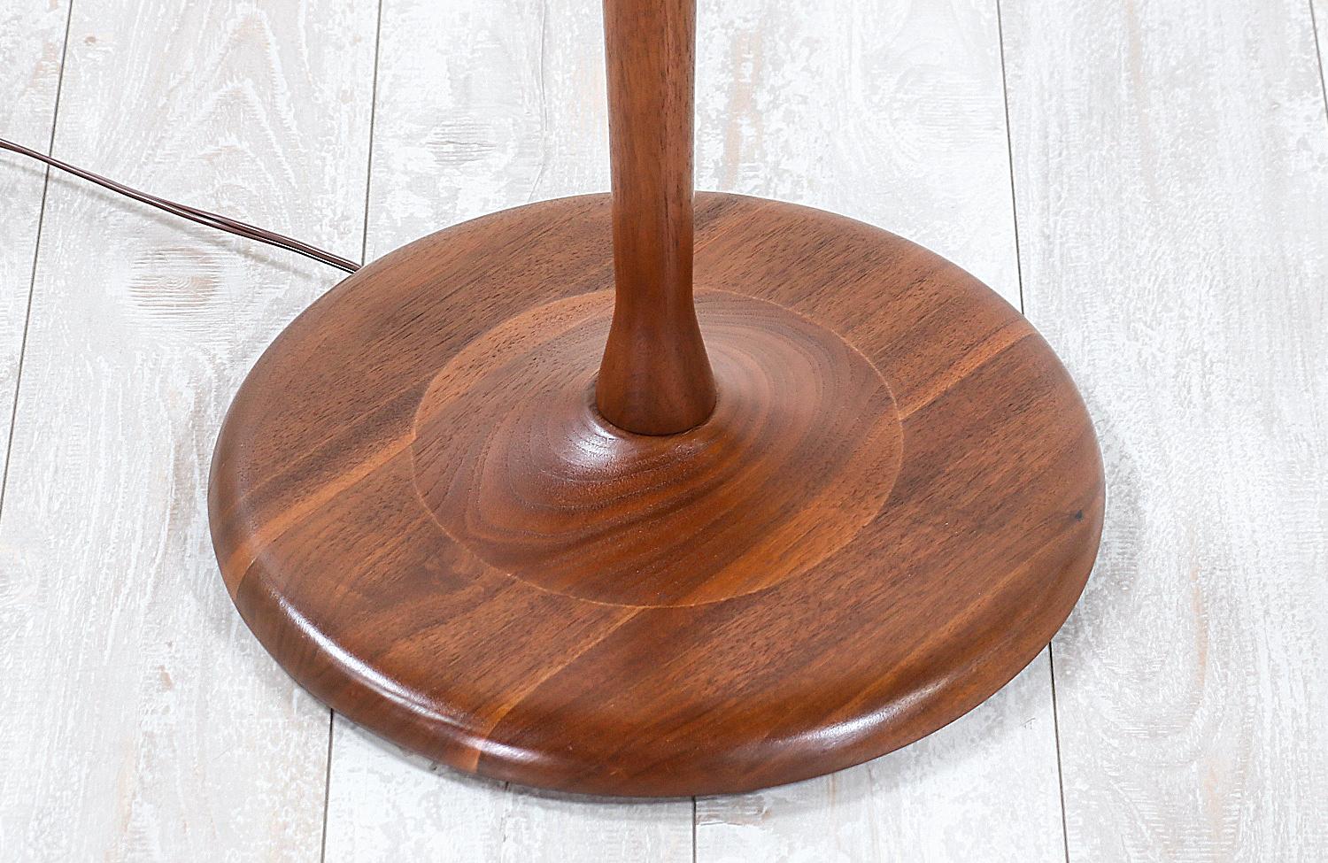 American Mid-Century Modern Sculpted Walnut Floor Lamp with Side Table by Laurel